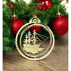 Boston Tea Party Ship Brass Christmas Ornament Nations Treasures Vintage